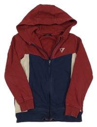 Mahagónovo-tmavomodro-smotanová prepínaci mikina s kapucňou George