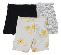 Nové - 3x elastické kraťasy - černé + puntíkaté + květované F&F