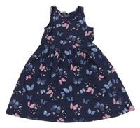 Tmavomodré bavlnené šaty s motýly H&M