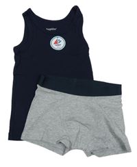2set - Tmavomodré tielko s loďkou + sivé melírované boxerky
