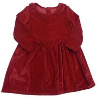 Červené zamatové rebrované šaty s volánikom