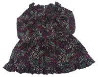 Čierno-farebné kvetované šaty s volánikmi George