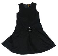 Čierne plátenné šaty s opaskom