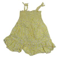 Žlté plátenné žabičkové šaty s kvietkami Primark