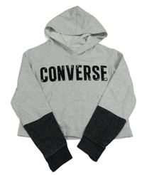 Stříbrno-černá crop mikina s logem a kapucí Converse