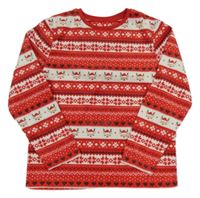 Červeno-biela vzorovaná plyšová mikina s vánočním motívom zn. Primark