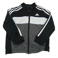 Černo-bílo-šedá propínací sportovní mikina s logem Adidas