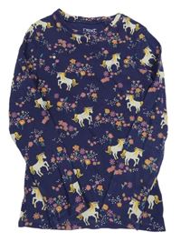 Tmavomodré rebrované tričko s jednorožcami zn. Next