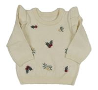 Smetanový svetr s kytičkami a volánky George