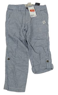 Nové - Tmavomodro-bílé pruhované plátěné rolovací kalhoty H&M