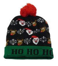 Čierno-zelená pletená čapica so Santy a sobmi