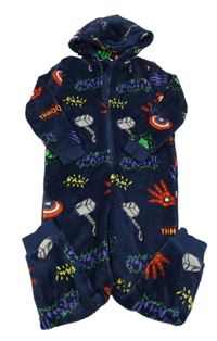 Tmavomodrá chlpatá kombinéza s hrdinami a kapucňou M&S