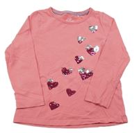 Růžové triko se srdíčky z flitrů Topolino