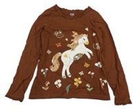 Hnědé triko s jednorožcem C&A