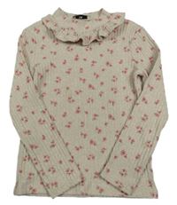 Béžový rebrovaný sveter s kvietkami C&A