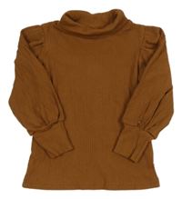 Hnědé žebrované triko s rolákem 