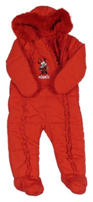 Červená šusťáková zimní kombinéza s Minnií a kapucí George