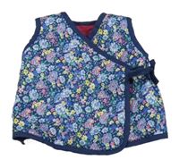 Tmavomodrá šušťáková zateplená zavinovací vesta s kvietkami