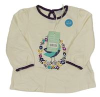 Nové - Smetanovo-fialová tunika s ptáškem MIniclub