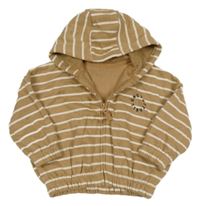 Béžovo-bílá pruhovaná propínací oversize mikina s nápisem a kapucí Dunnes