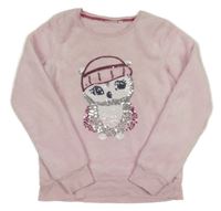 Svetloružová plyšová mikina so sovou z flitrů Kids