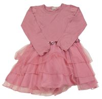 Růžové pleteno-tylové šaty s flitry a volánky Name it 