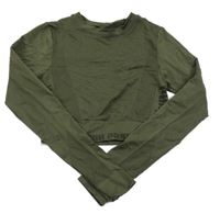 Khaki vzorované sportovní funkční crop triko s logy Puma 