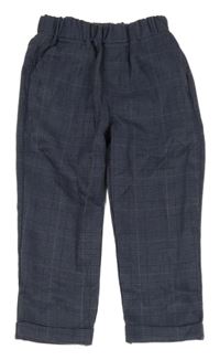 Modro-tmavomodré kostkované společenské kalhoty 