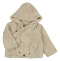 Béžový huňatý podšitý kabátek s medvídkem a kapucí Zara