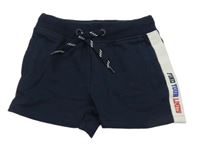 Tmavomodré teplákové kraťasy s nápisom Vertbaudet