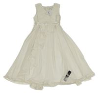 Nové - Bílé šifonové společenské šaty s korálky a páskem Tigerlity