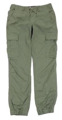 Khaki plátěné cargo cuff kalhoty America Today