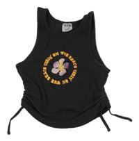 Tmavosivý rebrovaný crop top s kvietkom a stahováním Y.F.K.