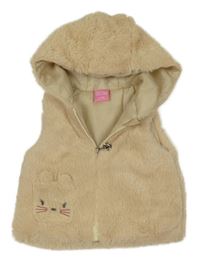 Béžová kožušinová podšitá vesta so zajačikom a kapucňou Cutey Couture