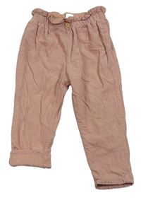 Pudrové paper bag menšestrové podšité nohavice H&M