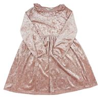 Svetloružové lesklé zamatové šaty s volánikom H&M