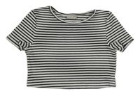 Bielo-tmavomodré pruhované rebrované crop tričko Matalan
