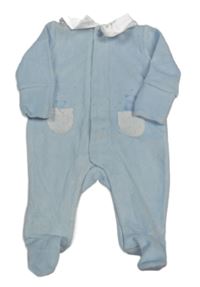 Nové - Svetlomodrý zamatový overal s medvedíkmi a golierikom zn. St. Bernard