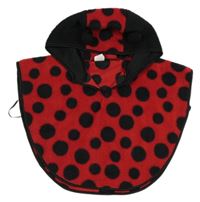 Červeno-čierne bodkovaná é huňaté pončo s kapucí - lienka