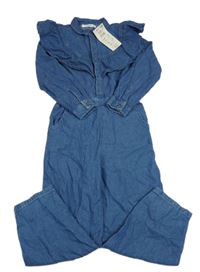 Nové - modrá chino riflová kombinéza s volánky RESERVED