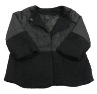 Čierna prešívaná šusťákovo/huňatá zateplená bunda