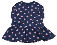 Tmavomodré kvetované teplákové šaty