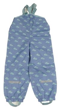 Modrofialovo-světlemodré šusťákové nepromokavé laclové podšité kalhoty s obláčky L&D