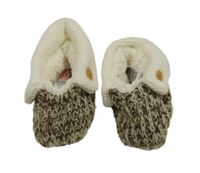 Hnědo-béžové melírované pletené zateplené bačkory Mothercare vel. 15