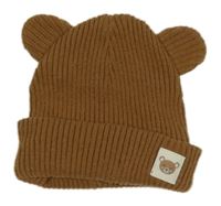 Hnědá žebrovaná čepice s medvídkem a oušky F&F