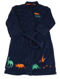 Tmavomodrý plyšový župan s dinosaurami DUCK&DODGE
