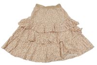 Smetanovo-starorůžová kytičkovaná vrstvená sukně se zlatým pasem Next