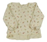 Smetanová prošívaná vyteplená mikina s kytičkami a mušelínovým volánkem Nutmeg