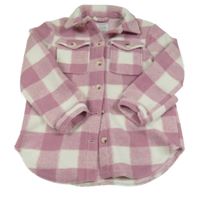 Starorůžovo-biela kockovaná flaušová košeľová bunda PRIMARK