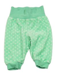 Zeleno-biele bodkovaná é zamatové tepláky Liegelind